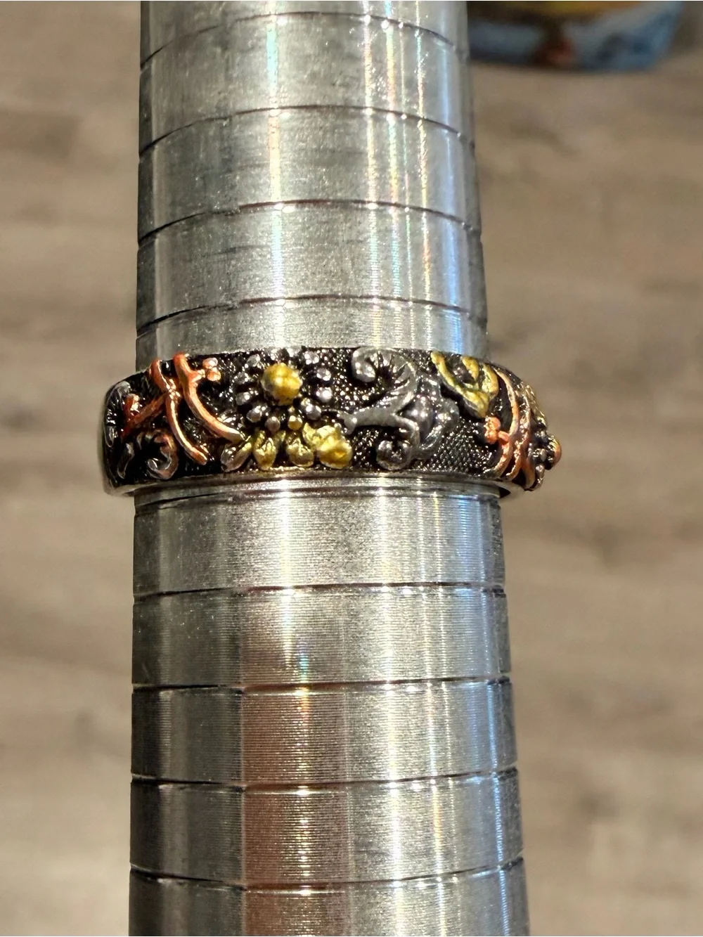 Floral Multimetal dragonfly & sunflower band Ring size 11